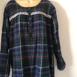 Woman’s cozy modest plaid lace nightgown